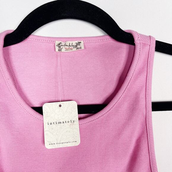 New Free People Small Mauve Pink High Neck Ribbed Bodysuit Tank Top Snap Closure - Picture 7 of 9